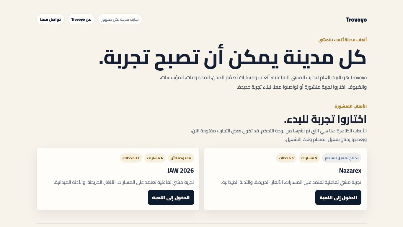 Trovoyo Arabic public website and published city games